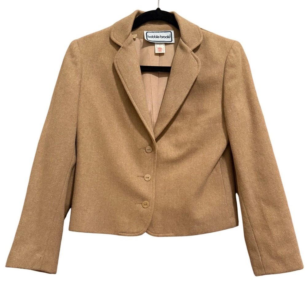 Vintage Bobbie Brooks Tan Wool Blend Blazer 3 Button Union Made Size 5/6
